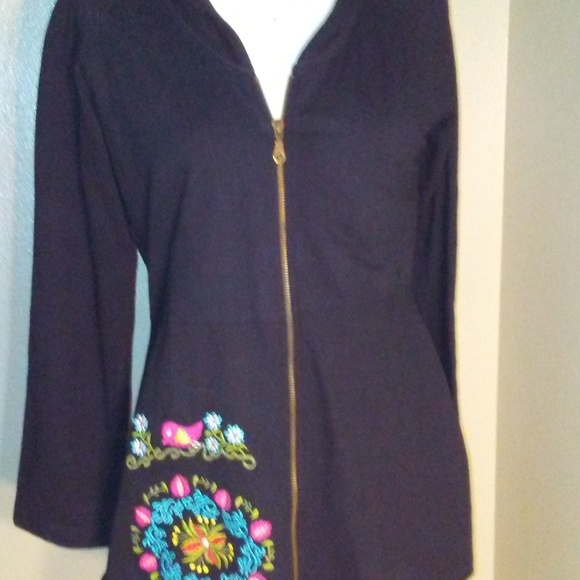 Embroidered Hoodie Small Zippered Caite - Picture 1 of 8
